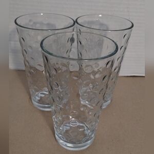 3 Vintage Libbey Clear Dot Tumbler Glasses 16oz.